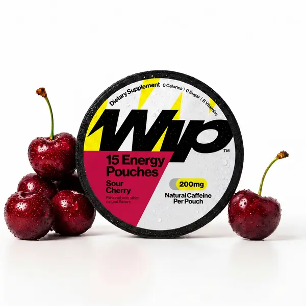 WIP Energy Pouches - Sour Cherry Flavor - 15 Count - Caffeine-Infused - Nicotine-Free Healthcare Fitness Post Workout Recovery Supplement