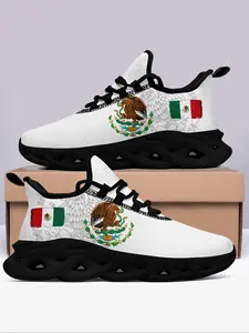 Men's Mexico Flag Eagle Print Lace Up Sneakers, Casual Comfortable Soft Sole Sports Running Shoes, Male All-match Round Toe Shoes for Daily Wear, Athletic Shoes