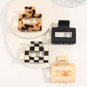Retro Revival Hair Clips: 4Pcs Checkered Tortoise Acetate Claw Clips for Women, 2 Inch Small Barrettes for Thin & Thick Hair - Classic 90s Style