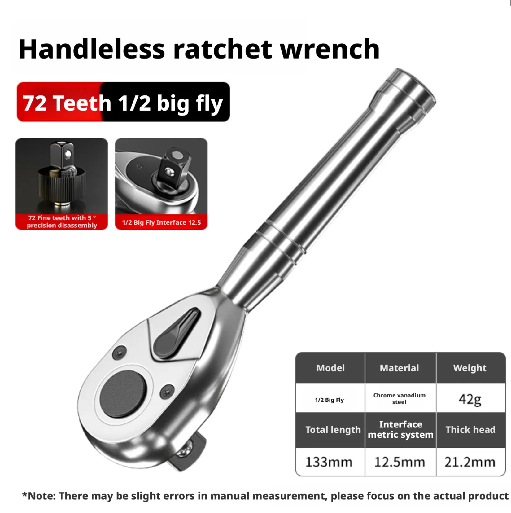 72-Tooth Quick-Release Ratchet Wrench (1/2" Drive) – 5° Swing Arc Chrome Alloy Flare Nut Wrench| Bi-Directional Heavy-Duty Mechanic| Professional Automotive & Industrial Repair Kit Gift for Dad Father DIYers Technicians