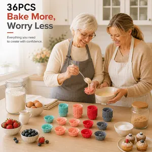 36Pcs Mini Silicone Baking Molds Set, 2.56in×1.10in Reusable Cake Tray, Non-stick Muffin Moon Cupcake Making Tools