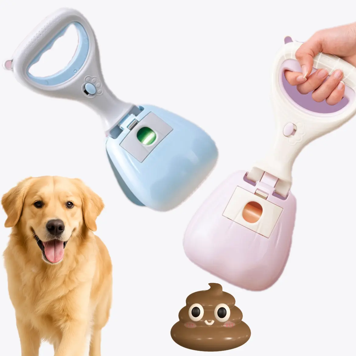 Portable Dog Pooper Scooper, Dog Poop Tray and Rake Set, Pet Waste Removal Scoop with Long Handle. Perfect for Outdoor Dog-Walking Clean