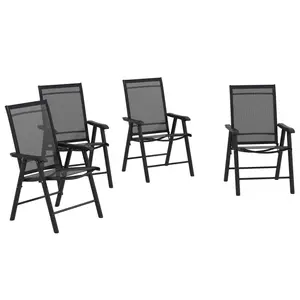 High end and high-quality Set of 4 Patio Folding Chairs, Stackable Outdoor Sling Patio Dining Chairs with Armrests for Lawn, Camping, Dining, Beach, Metal Frame, No Assembly, Black