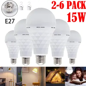 2/4/6 Rechargeable Emergency Light Bulbs A19, 15W Camping Lamp Battery Powered LED Light Bulb 6000K Daylight E26 E27 with 1200mAh White Lighting, for  Indoor Home and Chicken Coop Power Outage Camping Hurricane