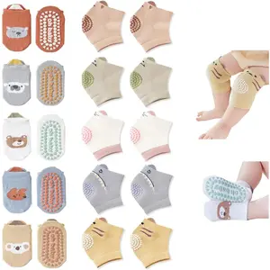 Baby Crawling Knee Pads and Socks with Anti-Slip Grips 10 Pairs Unisex Baby Toddler Nonslip Kneepads & Ankle Socks