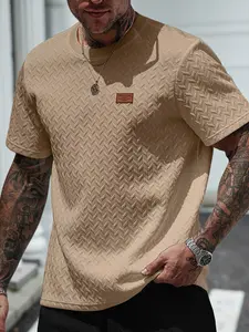 Men's Casual Textured Fabric Short Sleeve T-Shirt, Ribbed Round Neck Top, Summer Solid Color Fashion Men's Clothing