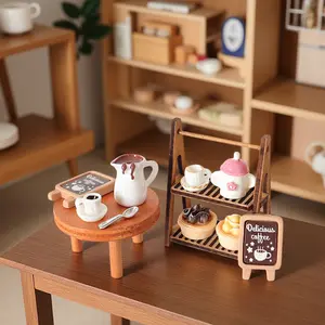 11pcs Simulation Miniature Dollhouse Coffee Cup Ornaments Table Egg Tart Model Spoon DIY Wooden Frame Scene Decoration Accessories for Dollhouse Decor