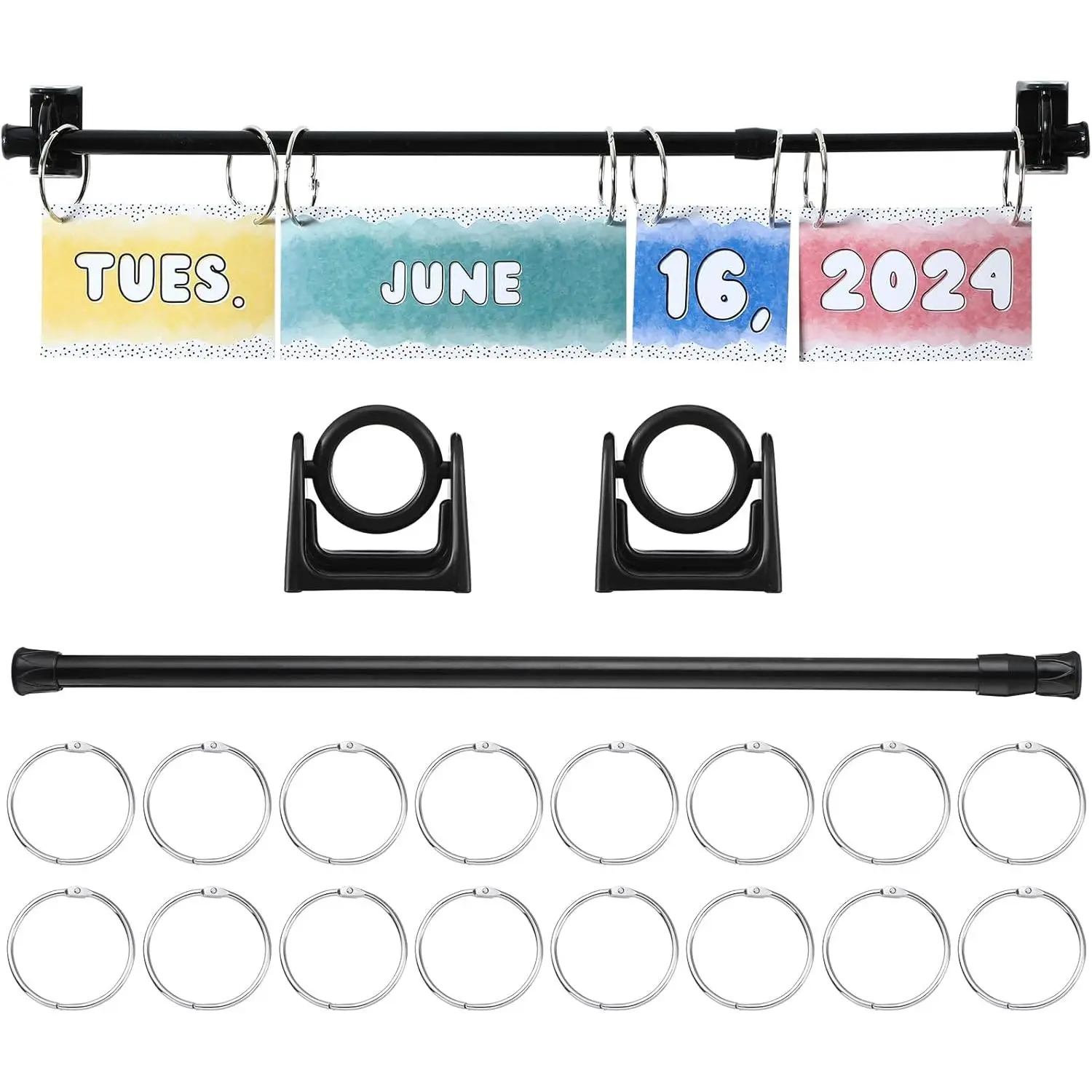 Women's Black Adjustable 16-29 in Organizer Set - Flip Chart, Anchor Chart, Calendar Holder, Rod for Classroom Whiteboards, Home Decor, 16-29 Inches, Date Card Holder, Rod For Classroom Whiteboard Crafts