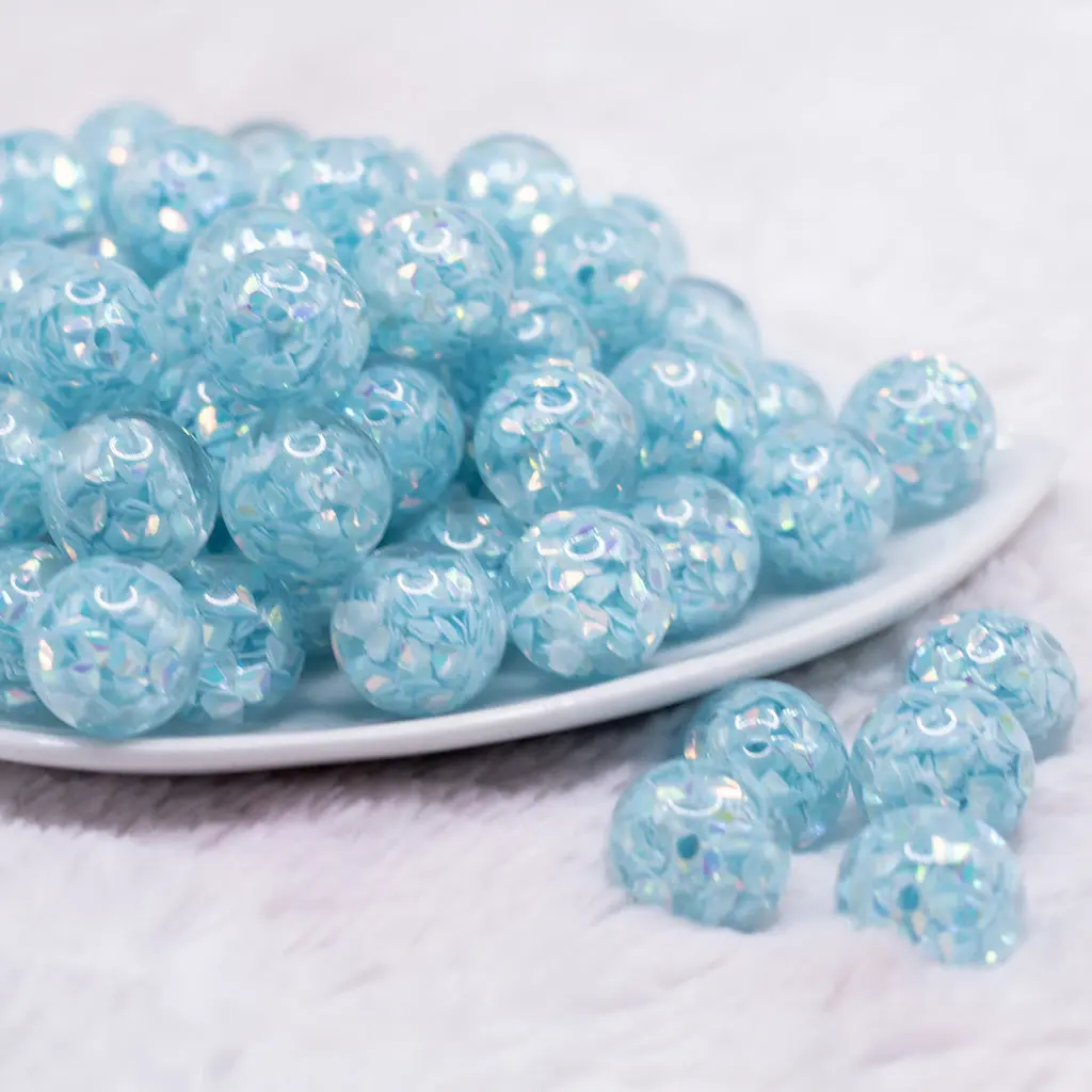 16mm Blue Majestic Confetti Bubblegum Beads