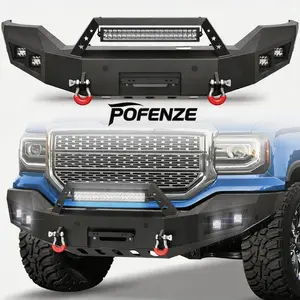 POFENZE-Mestan Front Bumper Fit for 2016-2018 GMC Sierra 1500, Pickup Truck Bumper Black with Winch Plate, D-ring and Lights car accessories men