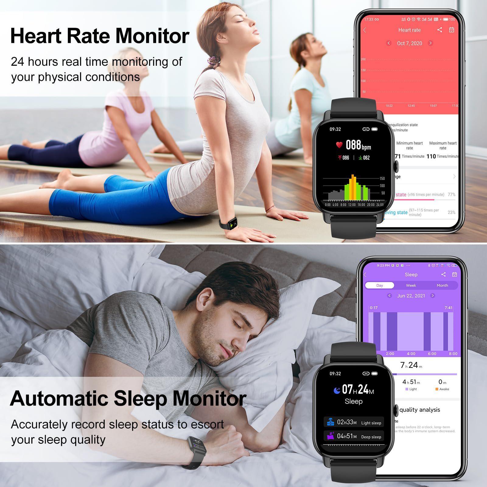 Reloj Inteligente (Smartwatch) con Llamadas Bluetooth, Pantalla Táctil HD de 1.85", Pulsera de Actividad con Monitor de Frecuencia Cardíaca y Sueño, 100+ Modos Deportivos, para Android iOS watch