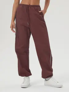 Women's Lightweight Quick-Dry Breathable Loose-Fit Sport Pants, Drawstring Waist Side Pockets Colorblock Design Striped Outdoor Casual Workwear