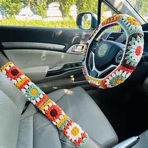 Flower Pattern Crochet Car Steering Wheel Cover, Non-slip Automotive Interior Steering Wheel Protector, Universal Car Steering Wheel Cover for Decor