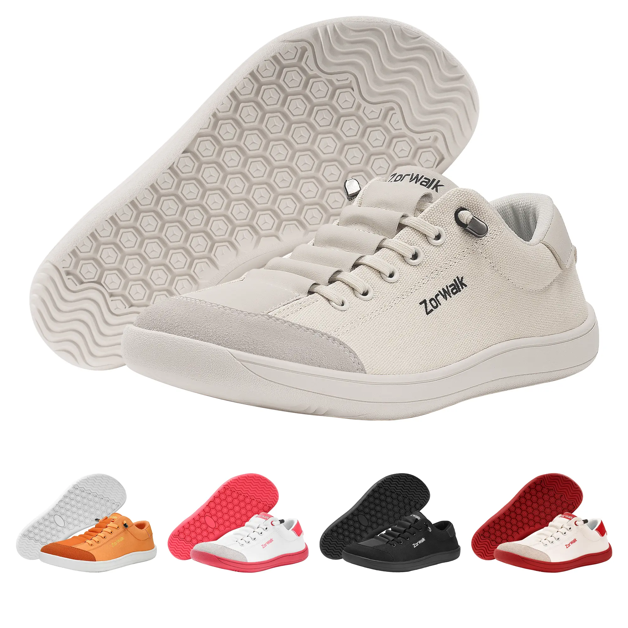 Women's Zorwalk Minimalist Barefoot Sneakers - Wide Toe Box, Thumb Space Heightening, 0 Drop PU Leather, Double Arch Support Orthopedic Casual Office Trainers, Women's Shoes