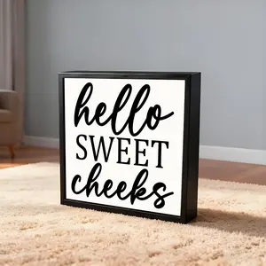 Kas Home Rustic Farmhouse Design Bathroom Decor - Cute 'Hello Sweet Cheeks' Wooden Sign, Funny Wall Hanging Plaque for Restroom, Toilet Shelves Accessory, Bathroom Decorations, Ideal for Apartment & Home, 6x6 Inches