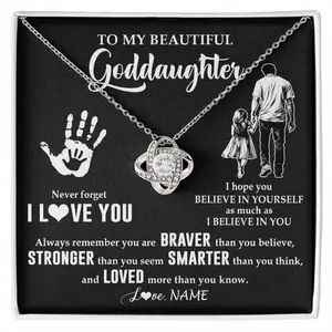 To My Daughter Necklace With Heart Touching Message Card Box, Birthday Gift for Daughter From Parents, Love Knot Necklace For Daughter From Mother/Father, Graduation Gift