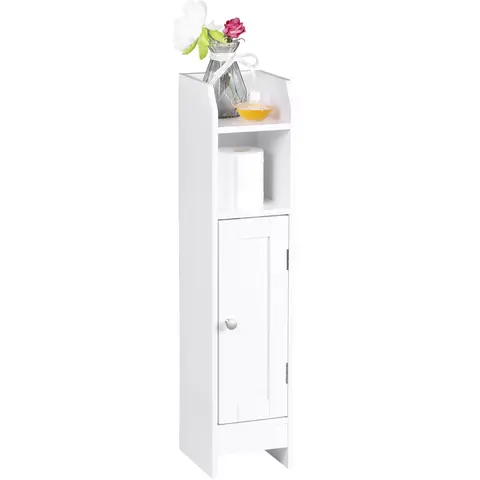 Segawe Wall-Mount Toilet Storage Cabinet - Narrow Vertical Door-Shaped Compact Cupboard, Adjustable Shelf, Plant Display Top, Hidden Bottom TP Storage, Easy Assembly, Clean Aesthetic, Modern Home Furniture for Small Spaces