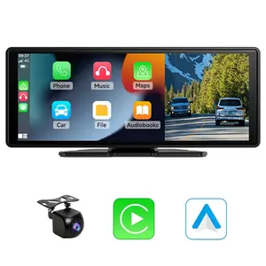 Portable Wireless Carplay Car Audio Display, Car Video Player, Compatible with Carplay and Android Auto, IPS Touchscreen, Voice Control, Bluetooth-compatible, Aux, Fm Radio