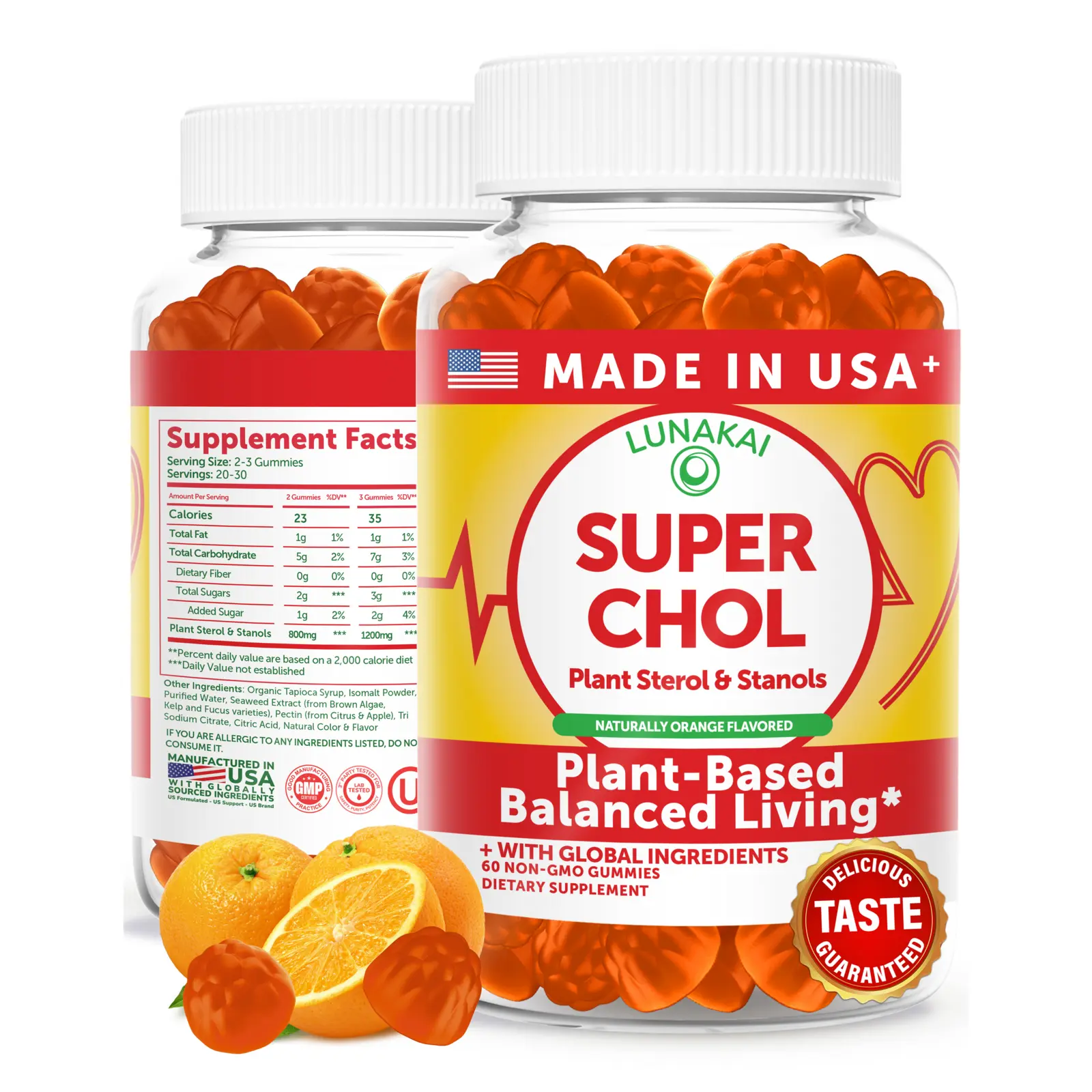 Lunakai USA Made Super Chol Gummies – 1200mg Plant Sterols & Stanols for Natural Cholesterol Support – Daily Phytosterol Supplement for Adults, 60ct