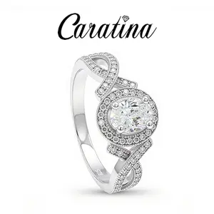 Caratina Oval Cut Cubic Zirconia Halo Ring in S925 Sterling Silver Plated Lab-Created Hypoallergenic Infinity Band Design Wedding Engagement Anniversary Gift Fine Jewelry