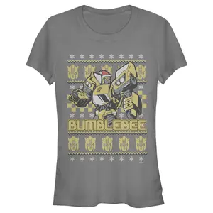 Juniors Womens Transformers Bumblebee Ugly Xmas T-Shirt