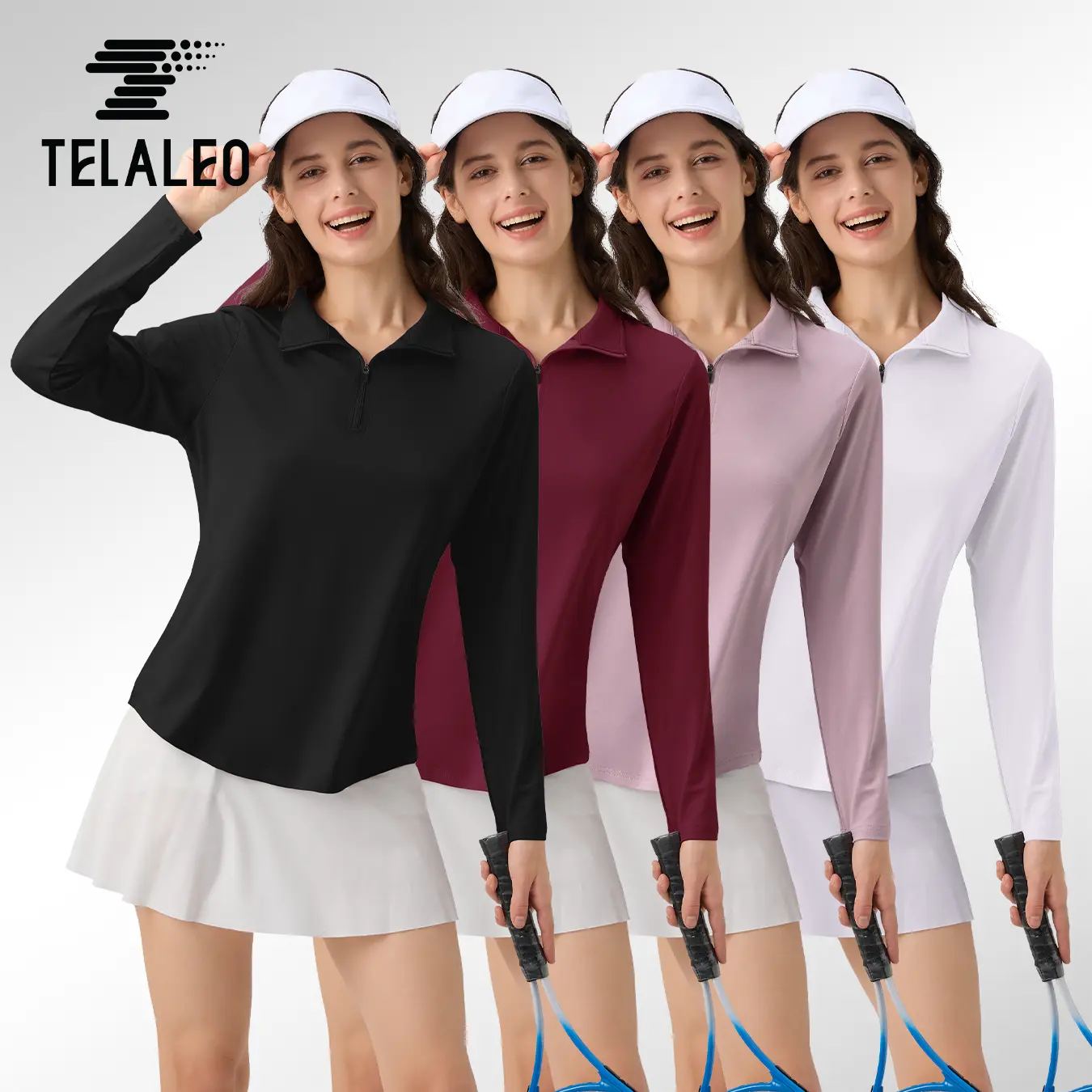 TELALEO 4-Pack Women’s 1/4 Zip High Neck Thermal Pullover - Long Sleeve Sporty Fashion Activewear, Fitted Athletic Sports T-Shirt for Running, Outdoor Sportswear with High Neck Design, Daily Outdoor Wear, Lightweight