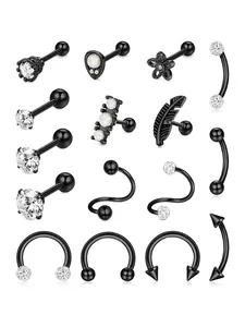 Sparkling 16 Pcs Golden Silvery Black 18G Cartilage Earrings Stainless Steel Piercing Jewelry for Women Men Shining Cubic Zirconia Stud Earrings Conch Rook Piercings Cartilage Piercing Jewelry Set Forward Helix Tragus Earrings Body Piercings Set