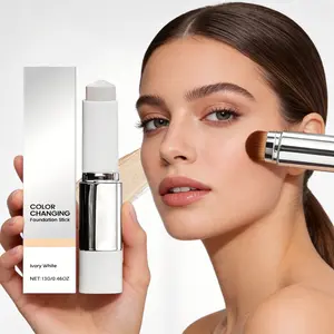Color Changing Stick Foundation - 2-in-1 Color Changing Foundation Stick Lightweight Hydrating Smooth Non-Cakey Thin Foundation Makeup,Dual-Ended Makeup with Brush, Hydrating Face Foundation for Natural Glow, Travel Size (All Skin Types)