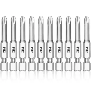 Phillips #2 Bit Set(10-Pack 2 Inch), 1/4 Inch Hex Shank S2 Steel Magnetic PH2 Screwdriver Power Bits