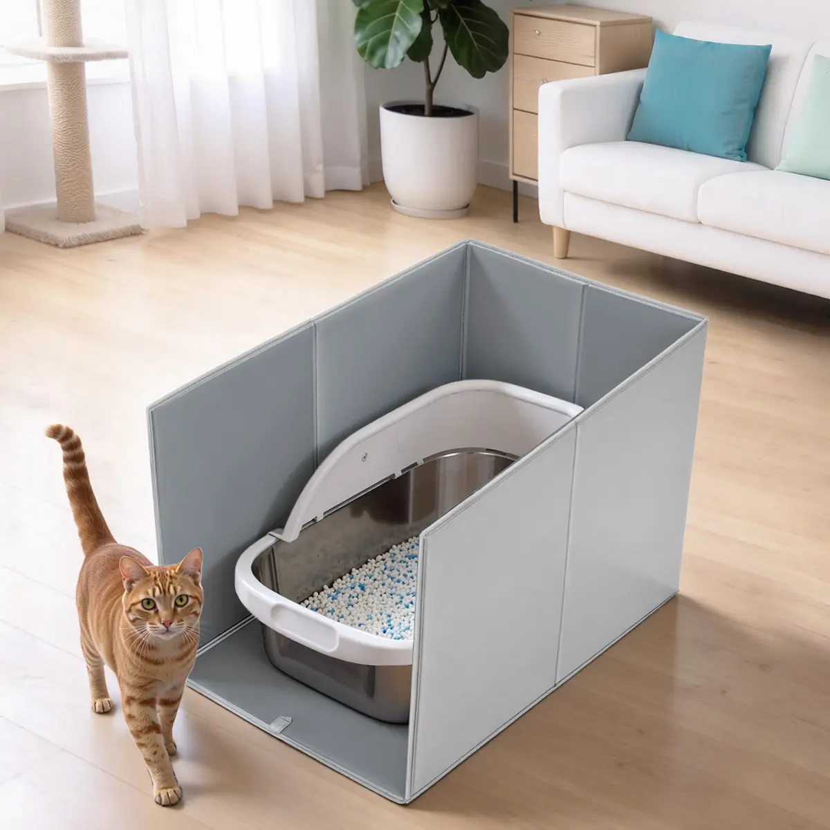 All-in-One Pet Litter Box Splash Guard, Foldable Cat Litter Box Enclosure, for Large Litter Pan, High Sided Litter Box Shield with Removable Mat, Easy to Clean, dealsforyou, summerwins, restock, dealsforyoudays, DFYD
