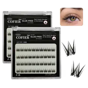 [Small box-cat eye only] Cofier lashes No-Glue lash Clusters 40PCS - Self-Adhesive Eyelashes, Uniform length DIY lashes (8/10/12/14mm), Easy, Natural, Beginner-Friendly
