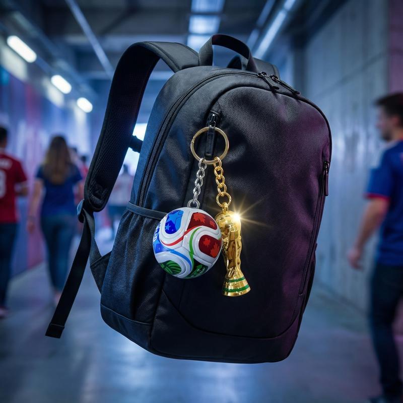 2026 USA-Canada-Mexico World Cup Keychain Set: World Cup Trophy & Official Match Ball Design, Premium Sports Fan Accessories