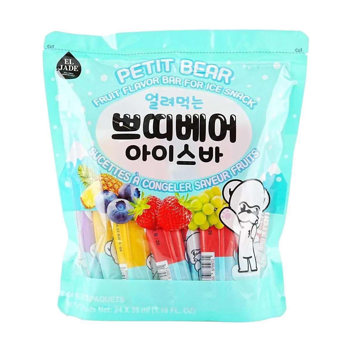 PETIT BEAR Jumbo Pack Korean Fruit Flavored Slush Popsicles 24 Count - Refreshing Summer Treat