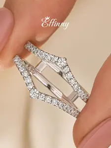 Effinny 925 Sterling Silver Vintage Guard Double Enhancer 14K Real White Gold Plated Wedding Band, CZ Wishbone Band Friendly-travel Stacking Jewelry