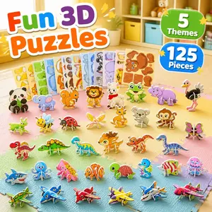 125PCS 3D Puzzle Set for Kids | Montessori STEM Learning Toys, DIY Educational Craft Kit, Animals Dinosaurs Ocean Aircraft & Insects, Screen Free Activities, Fine Motor Skills, Birthday Gifts for Boys & Girls Ages 3-8