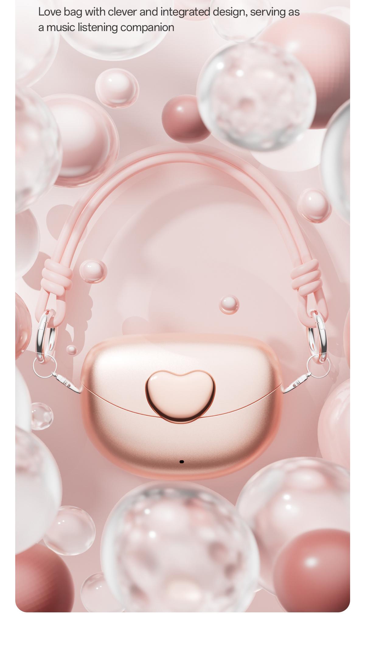 Chengruida M106 Cute Heart Shaped Bag Open Ear Clip-On Headphones, Panoramic Surround Sound Bluetooth Earbuds for All-Day Wear