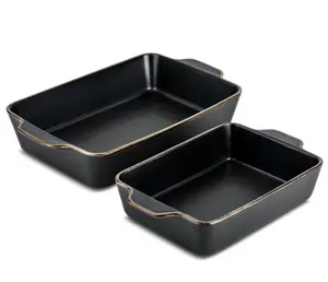 2-Pack Rectangular Stoneware Baking Dish, Black