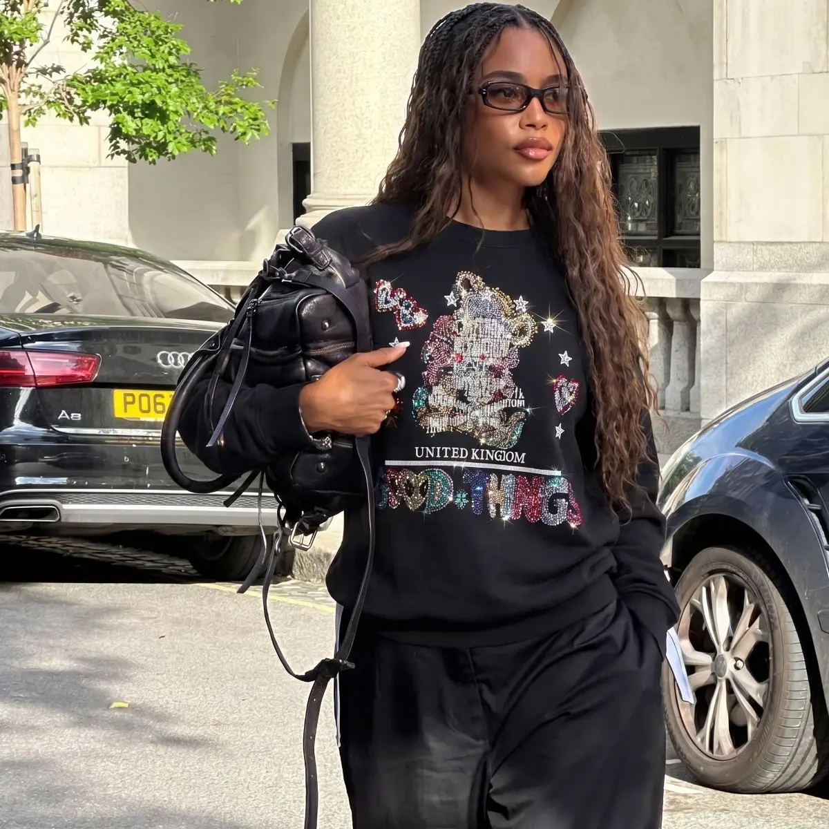 TCH - B  Bling Rhinestone Bear Sweatshirt  Oversized Retro Streetwear Top for Women