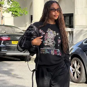 TCH - B  Bling Rhinestone Bear Sweatshirt  Oversized Retro Streetwear Top for Women