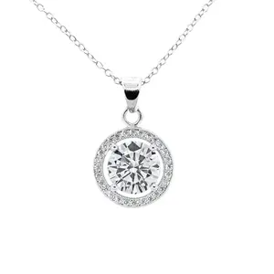 Blake 18k White Gold Plated Halo Pendant Necklace with Simulated Diamond Crystals