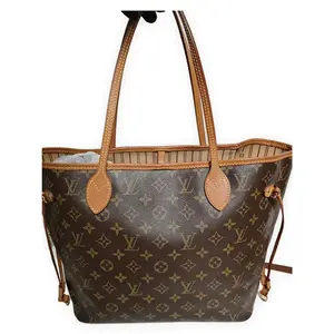 Pre-owned Louis Vuitton Monogram coated canvas with Vachetta leather trim Tote Bags Neverfull MM Brown monogram with natural Vachetta leather Very Good S014260416022