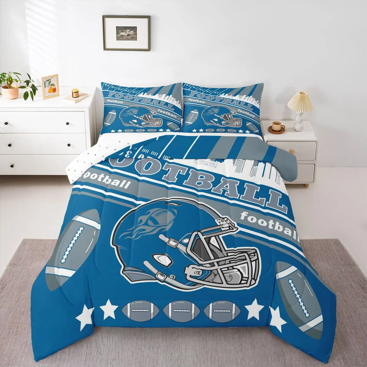 Feelyou Detroit Theme Queen Printed Decorative Bedding Set - Duvet & Comforter Set, Sports-Inspired Bedroom Decor, Gift for Sports Enthusiasts, Printed Bedding Set