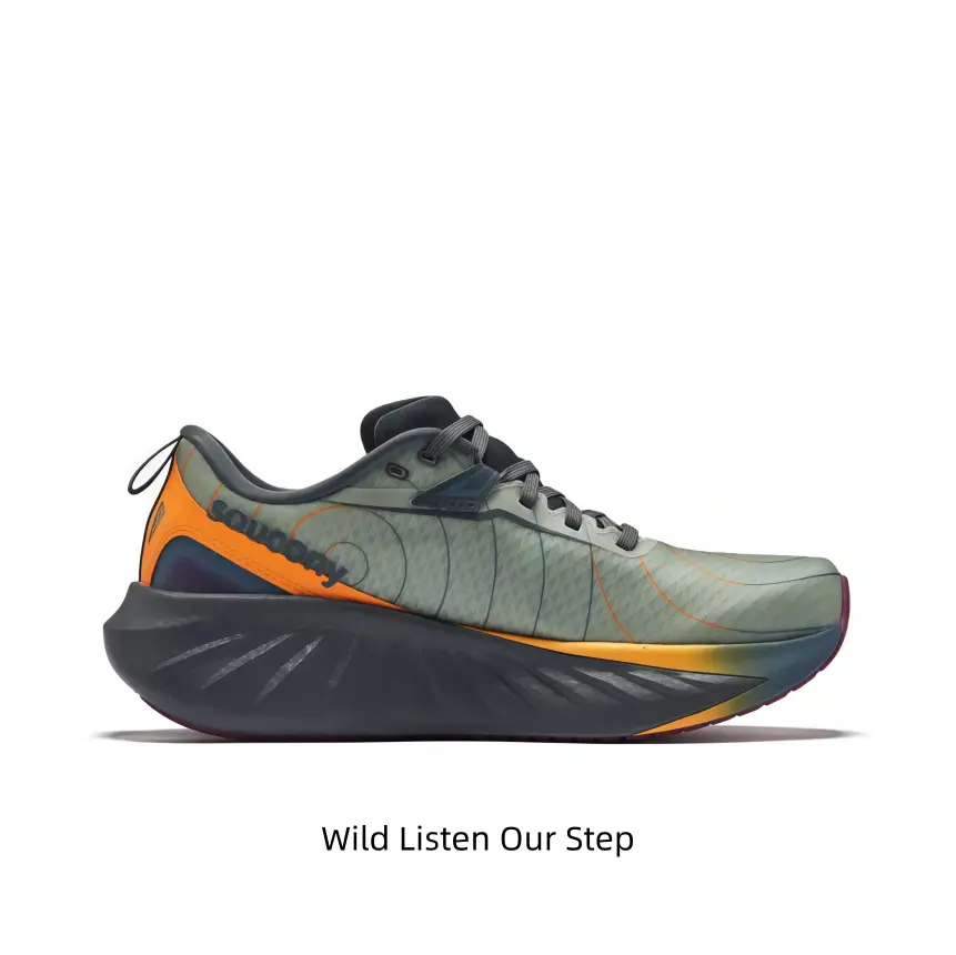 Upgrade your outdoor active fits with sage green orange waterproof trail sneakers. Unique sculpted wave thick midsole, stands out from regular road running footwear.