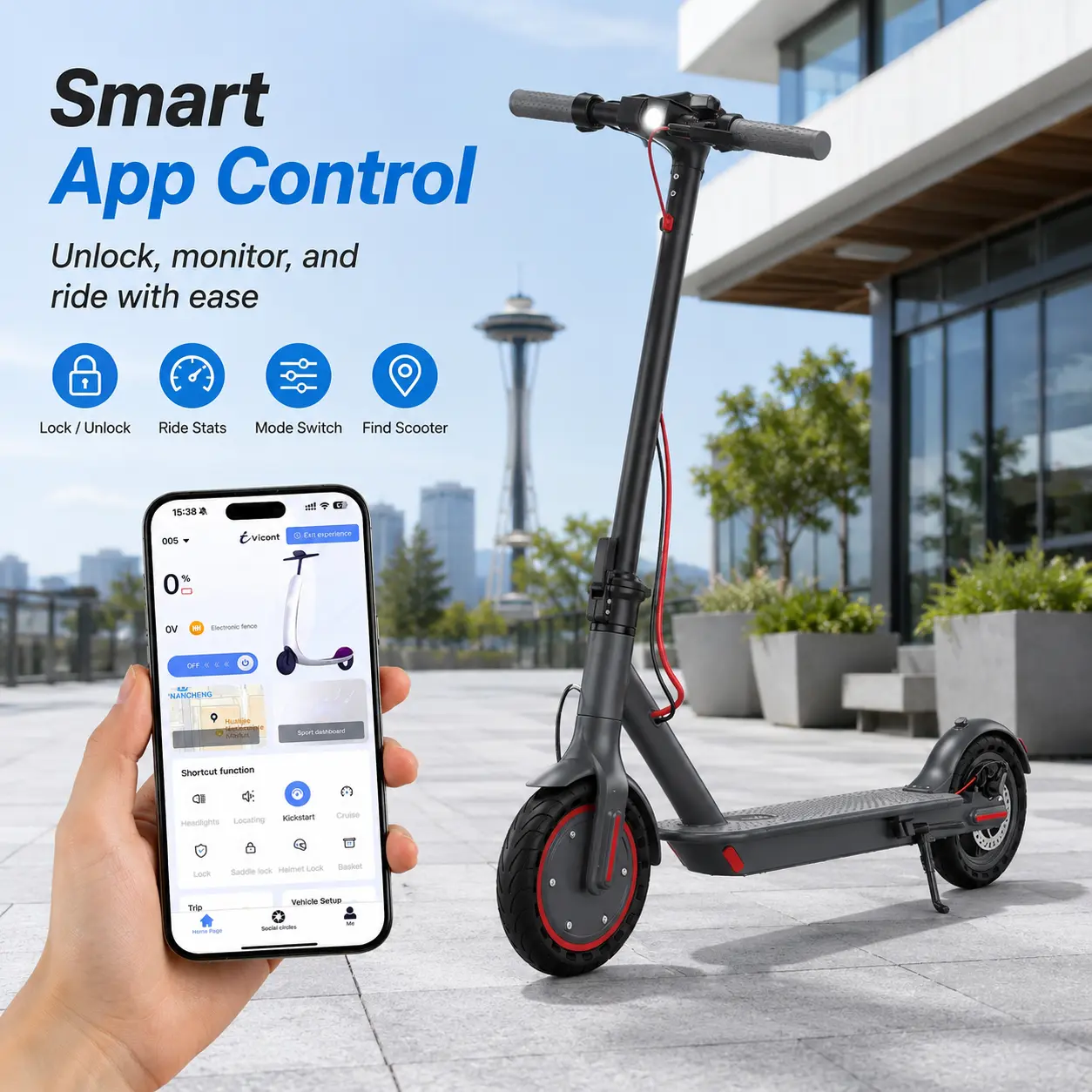 SummerWins ESBS Adult Foldable E-Scooter | 750W Peak Motor, 22MPH Top Speed, 10.5Ah/22.5Ah Dual Batteries, 20-60 Mile Range, IP64 Waterproof, Smart APP & Dual Brake