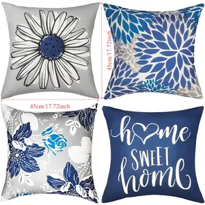 4PCS Decorative Throw Pillow Covers Set Blue Pillow Covers 18x18 Inch Throw Pillow Cases Linen Square Pillow Case, Farmhouse Outdoor Modern Boho Pillow Covers, Classroom Decorations