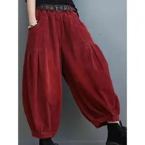 [Vintage Corduroy Pants] Women's Vintage Corduroy Wide-Leg Pants - Red, Loose Fit with Pockets, Perfect for Fall/Winter, Casual Style, Comfortable & Stylish, Casual Attire, Casual Wear