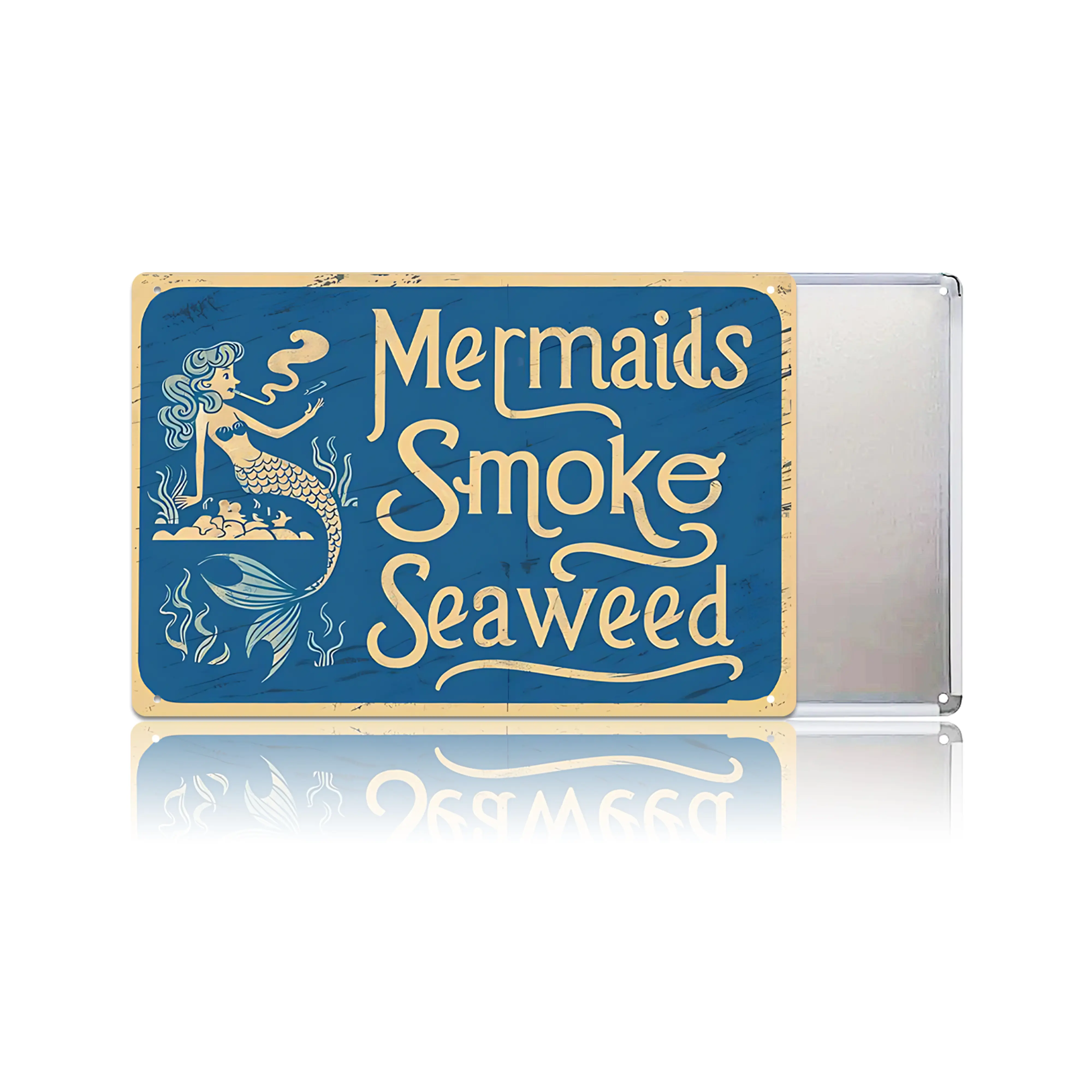 Vintage "Mermaids Smoke Seaweed" Lightweight Tin Sign - Casual Novelty Retro Metal Decor Plaque, Hanging Wall Art for Coastal Home, Adult Gift, Home Supplies