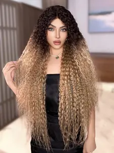 38 Inch Extra Long Contrasting colors Curly Synthetic Wig for Women Lace Front Natural Look Heat Resistant Fiber Soft and Full Volume Lightweight Comfortable Perfect for Daily Wear Party Cosplay Halloween Christmas New Year Holiday Fashion Curly Wigs