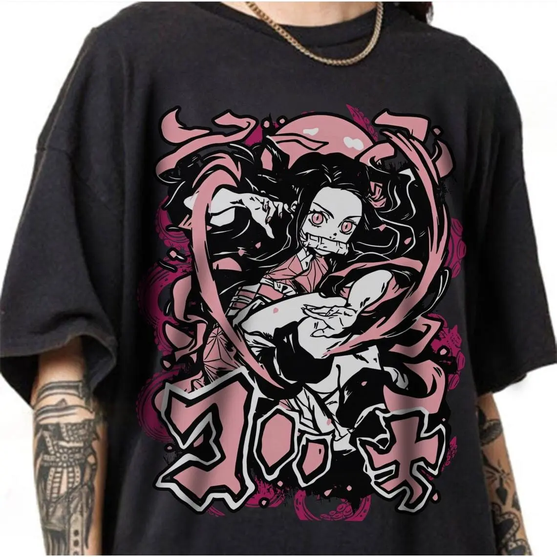 Nezuko Kamado T-shirt, Kimetsu no Yaiba, Demon Slayer Manga Anime Shirt Cotton Menswear