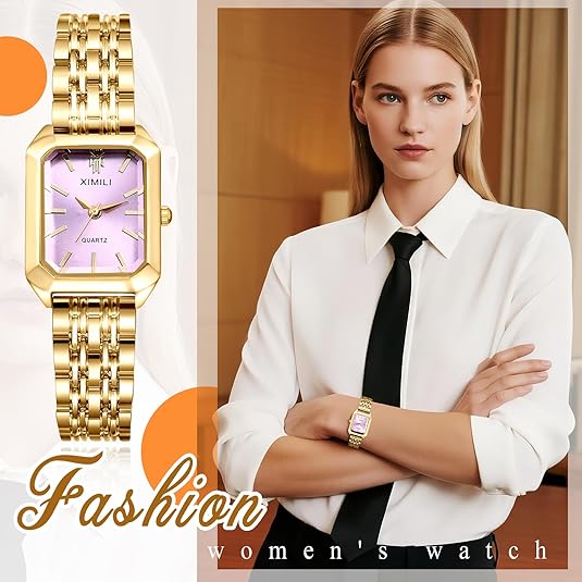 4Pcs Luxury Unisex Square Quartz Wristwatch Gold Tone Alloy Watch & Bracelet Set Multiple Color Choice Ideal Gift for Family Lovers
